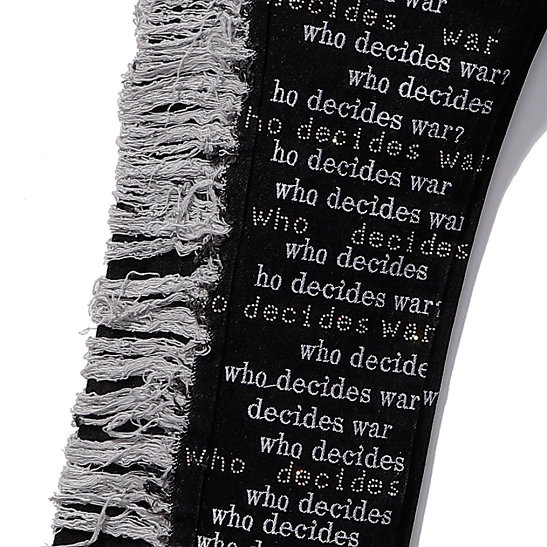 Who Decides War Typographic Laser-Etched Distressed Denim Jeans (Black)