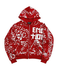 Mixed Emotions Graffiti Zip Up Hoodie Red