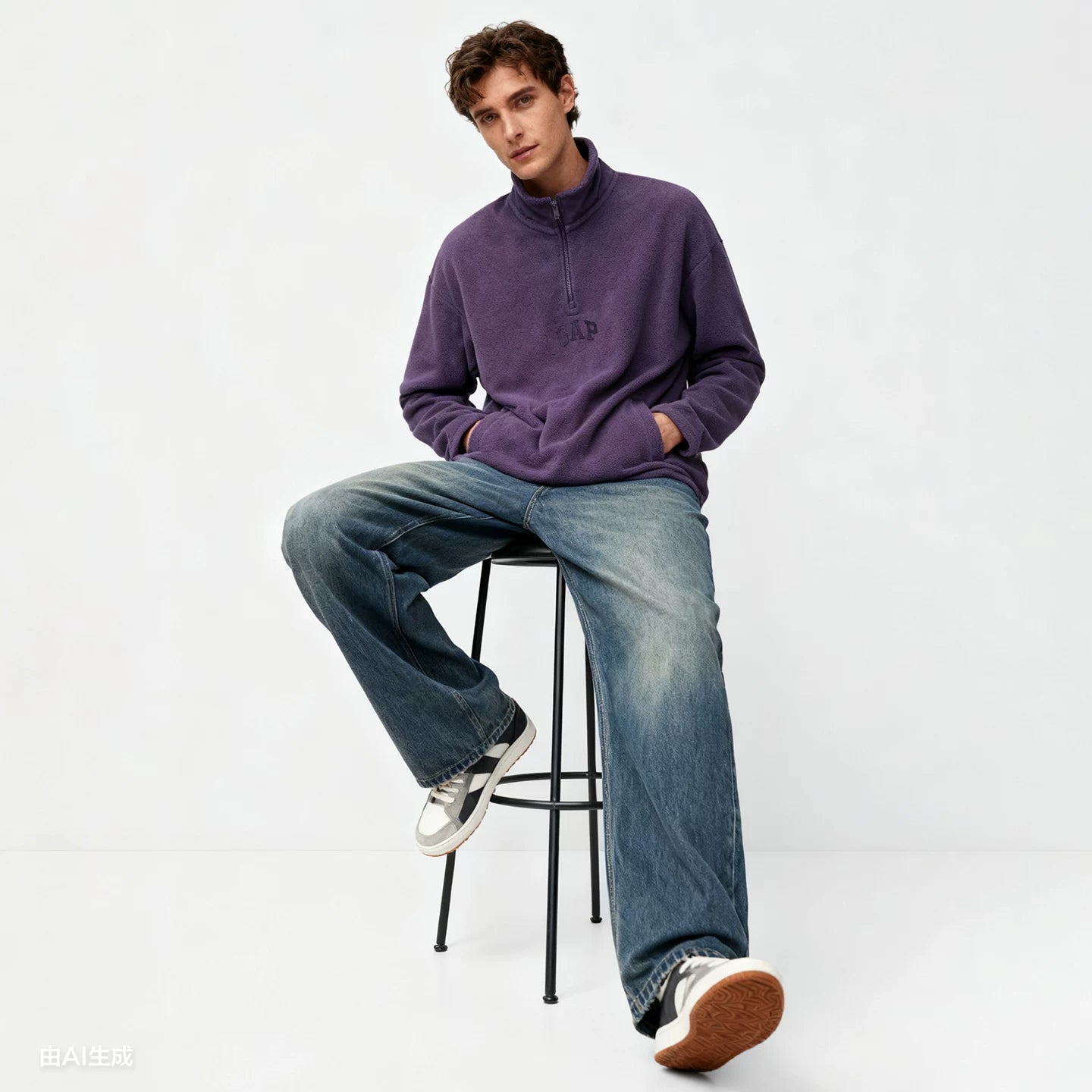 Cheng Yi endorses Gap men's and women's winter edition fleece stand up collar half zip hoodie 831292