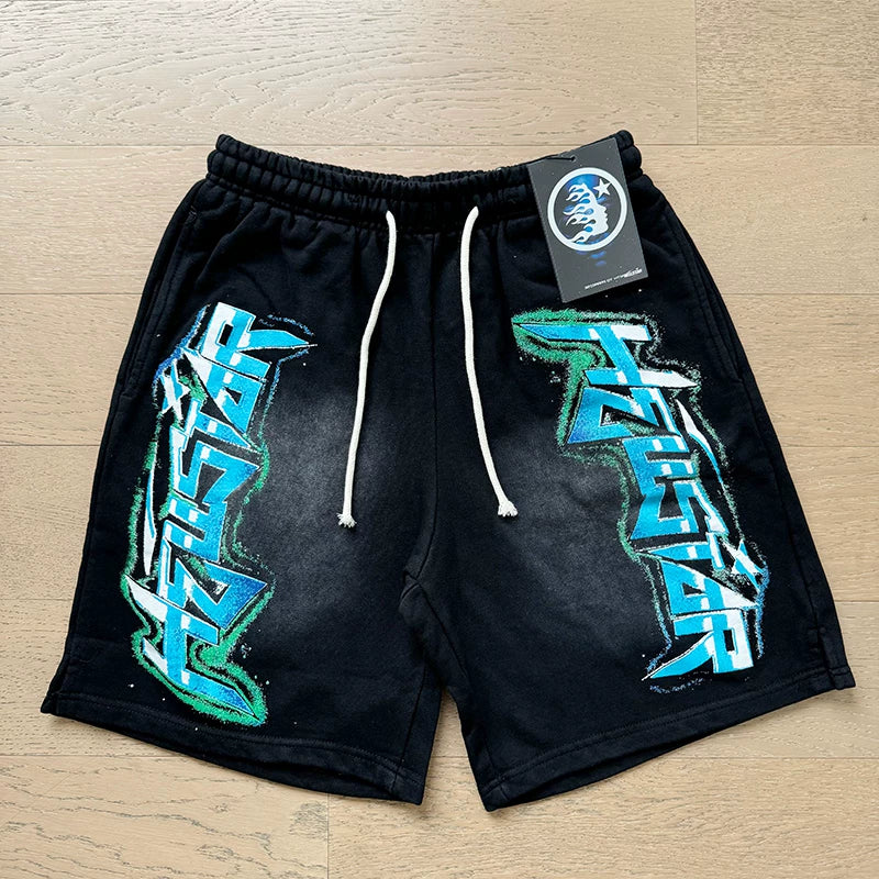 Foreign Trade American Trend Hell Star Retro Printed Ins Same Style Summer High Street Casual Trendy Washed Sports Shorts (14)