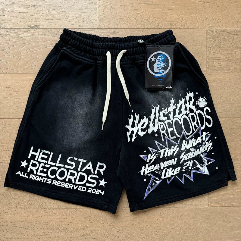Foreign Trade American Trend Hell Star Retro Printed Ins Same Style Summer High Street Casual Trendy Washed Sports Shorts (15)