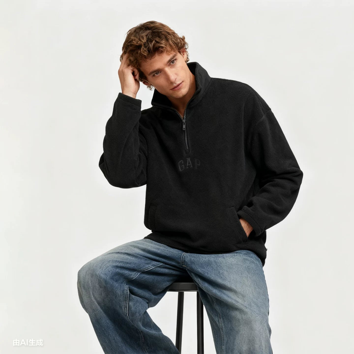 Cheng Yi endorses Gap men's and women's winter edition fleece stand up collar half zip hoodie 831292
