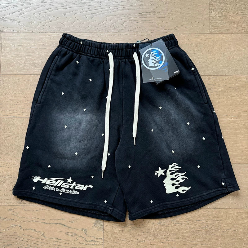 Foreign Trade American Trend Hell Star Retro Printed Ins Same Style Summer High Street Casual Trendy Washed Sports Shorts (9)