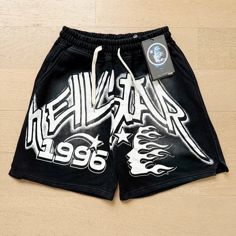 Foreign Trade American Trend Hell Star Retro Printed Ins Same Style Summer High Street Casual Trendy Washed Sports Shorts (15)