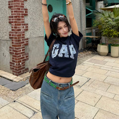 Cheng Yi endorses Gap men's and women's clothing 2026 summer new print logo loose short sleeved T-shirt 866089