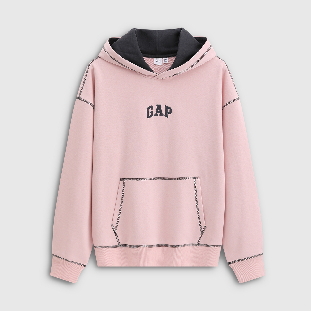 Cheng Yi endorses Gap men's and women's spring clothing with embroidered logo, loose fitting pullover, contrasting color hooded sweatshirt 854688