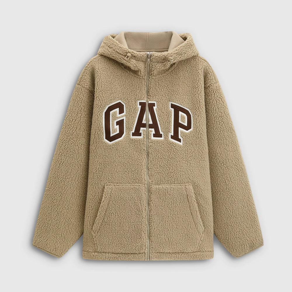 Cheng Yi endorses Gap men's and women's autumn and winter logo imitation lamb wool loose hooded sweatshirt 788291