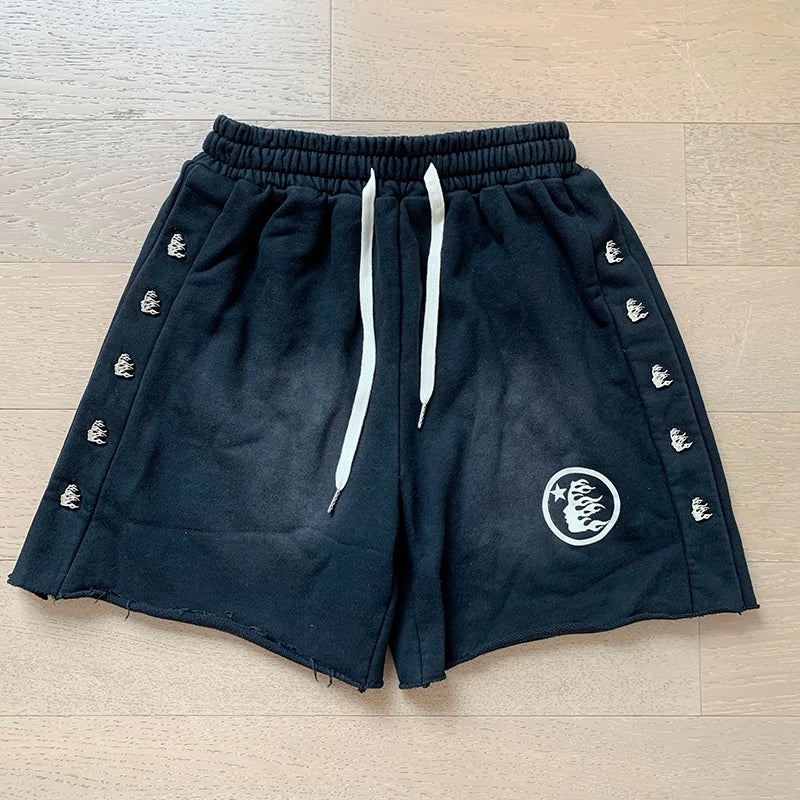 Foreign Trade American Trend Hell Star Retro Printed Ins Same Style Summer High Street Casual Trendy Washed Sports Shorts (4)
