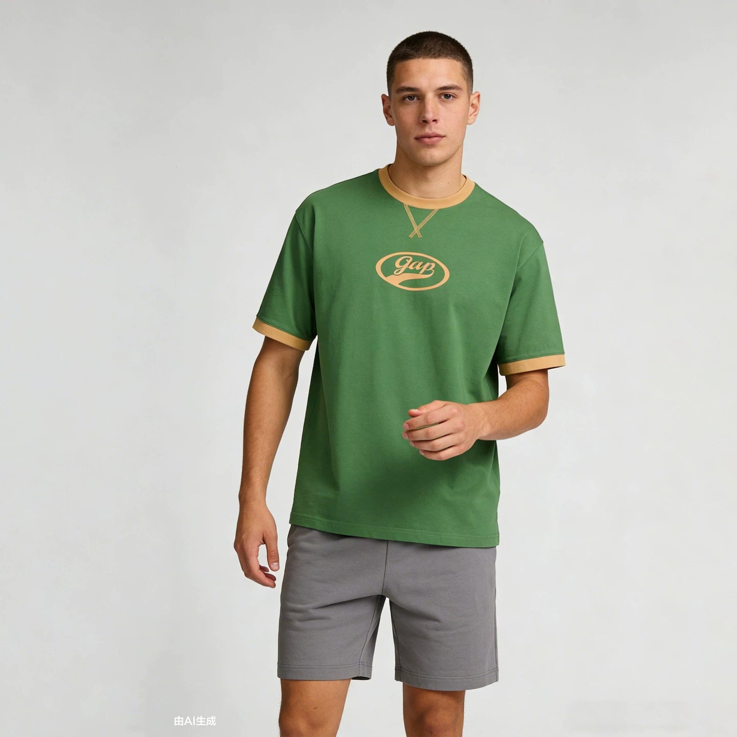 Cheng Yi endorses Gap men's and women's 2026 summer new print logo contrasting round neck short sleeved T-shirt 866079