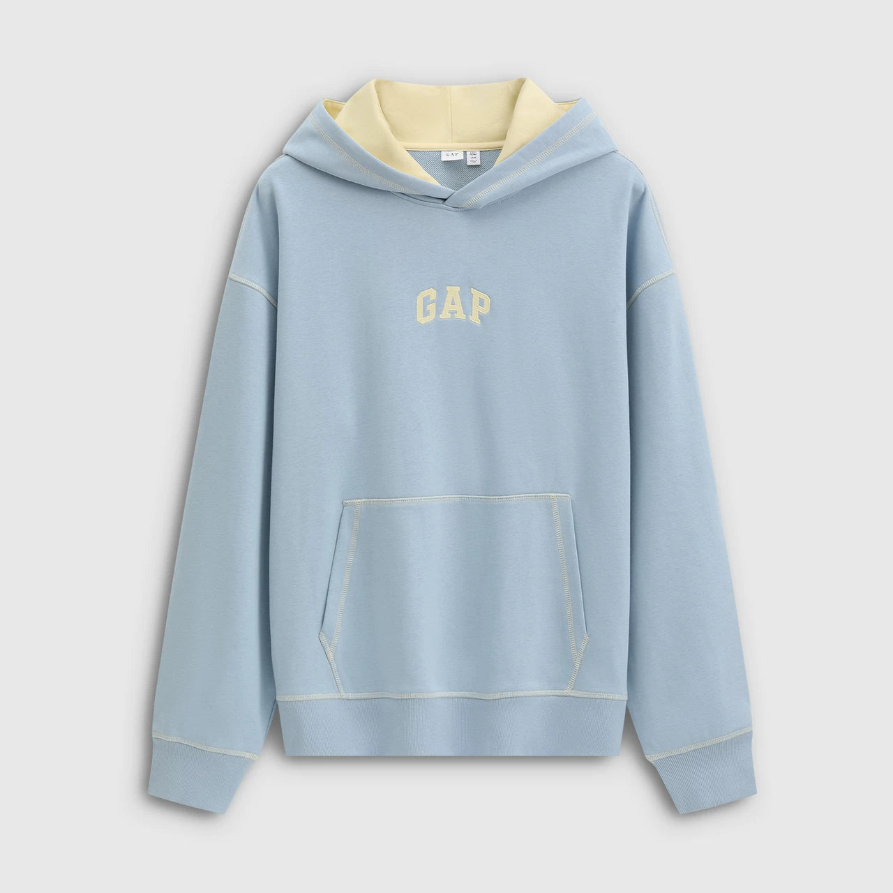 Cheng Yi endorses Gap men's and women's spring clothing with embroidered logo, loose fitting pullover, contrasting color hooded sweatshirt 854688
