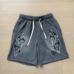 Foreign Trade American Trend Hell Star Retro Printed Ins Same Style Summer High Street Casual Trendy Washed Sports Shorts (1)