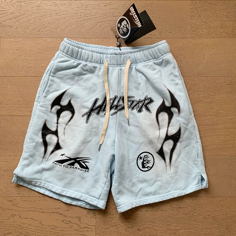 Foreign Trade American Trend Hell Star Retro Printed Ins Same Style Summer High Street Casual Trendy Washed Sports Shorts (2)
