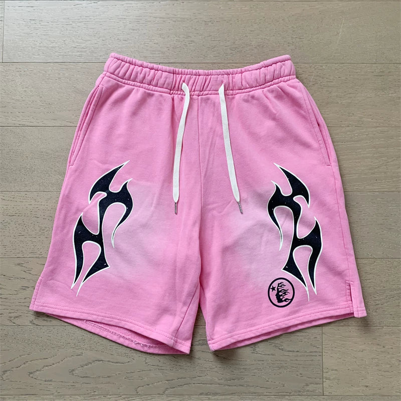 Foreign Trade American Trend Hell Star Retro Printed Ins Same Style Summer High Street Casual Trendy Washed Sports Shorts (1)