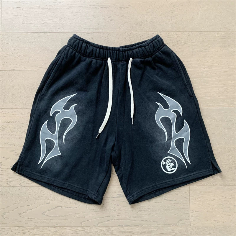 Foreign Trade American Trend Hell Star Retro Printed Ins Same Style Summer High Street Casual Trendy Washed Sports Shorts (1)