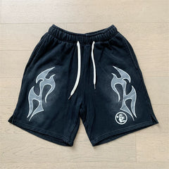 Foreign Trade American Trend Hell Star Retro Printed Ins Same Style Summer High Street Casual Trendy Washed Sports Shorts (1)