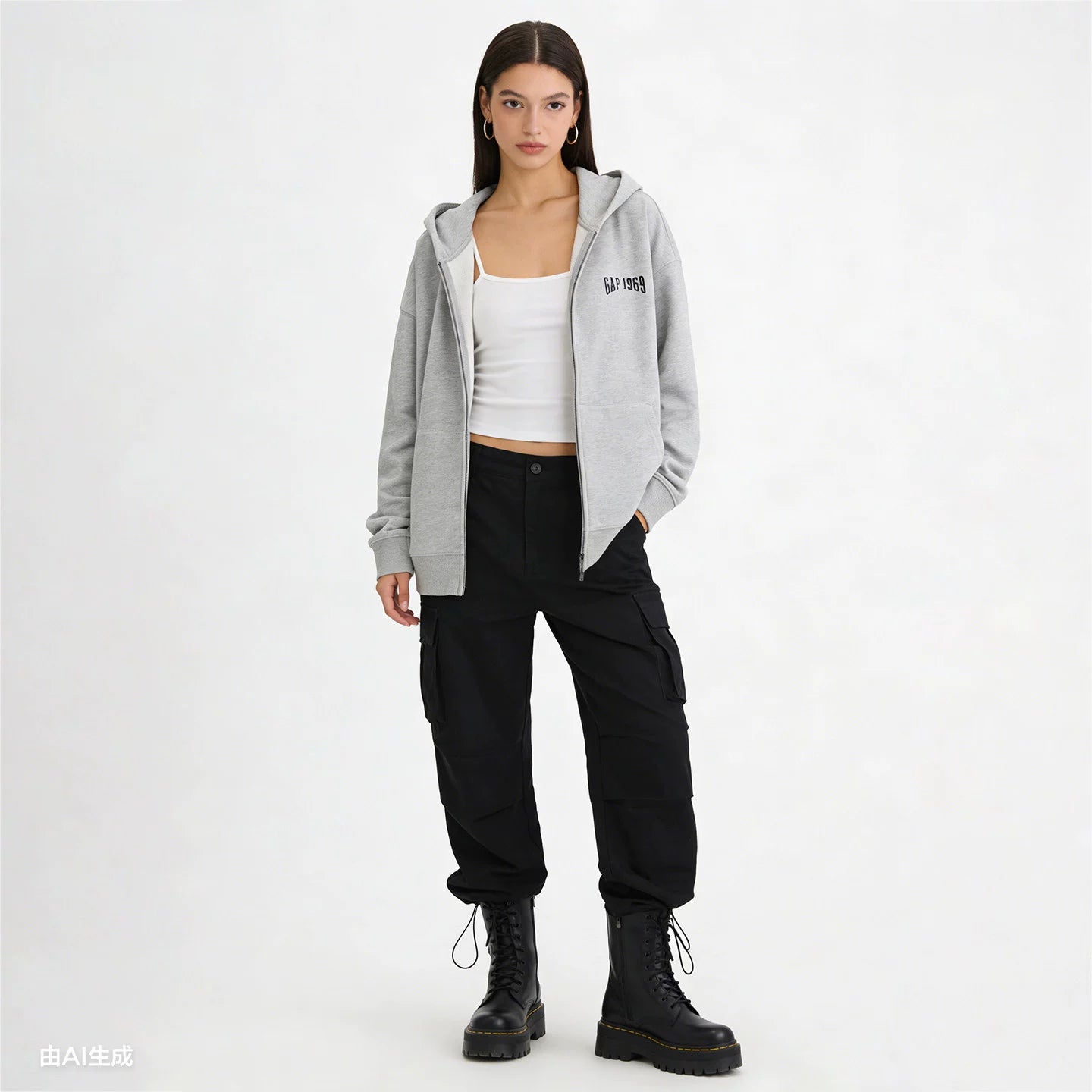 Cheng Yi endorses Gap men's and women's clothing 2026 spring new printed logo zipper hooded sweatshirt 854689
