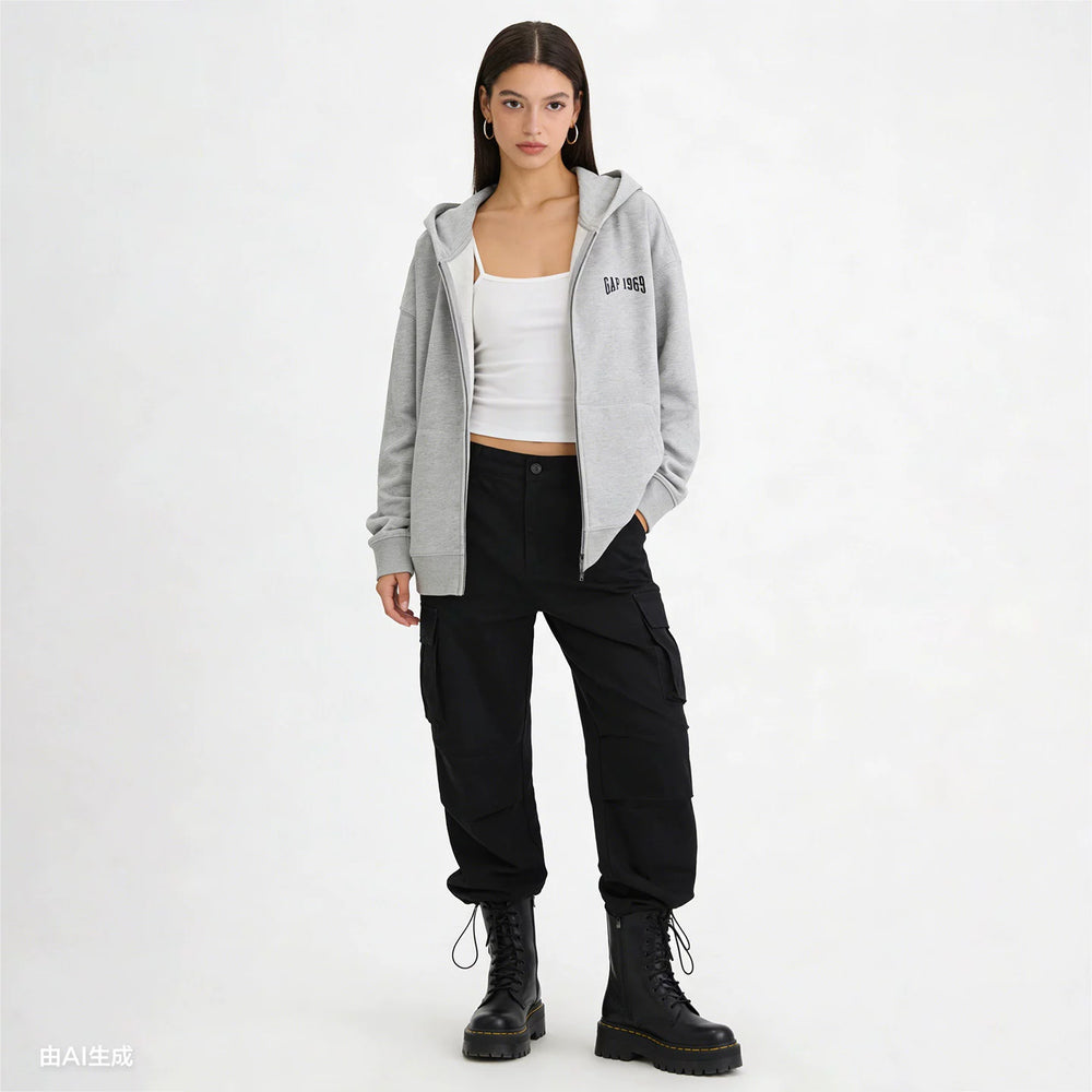 Cheng Yi endorses Gap men's and women's clothing 2026 spring new printed logo zipper hooded sweatshirt 854689