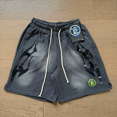 Foreign Trade American Trend Hell Star Retro Printed Ins Same Style Summer High Street Casual Trendy Washed Sports Shorts (10)