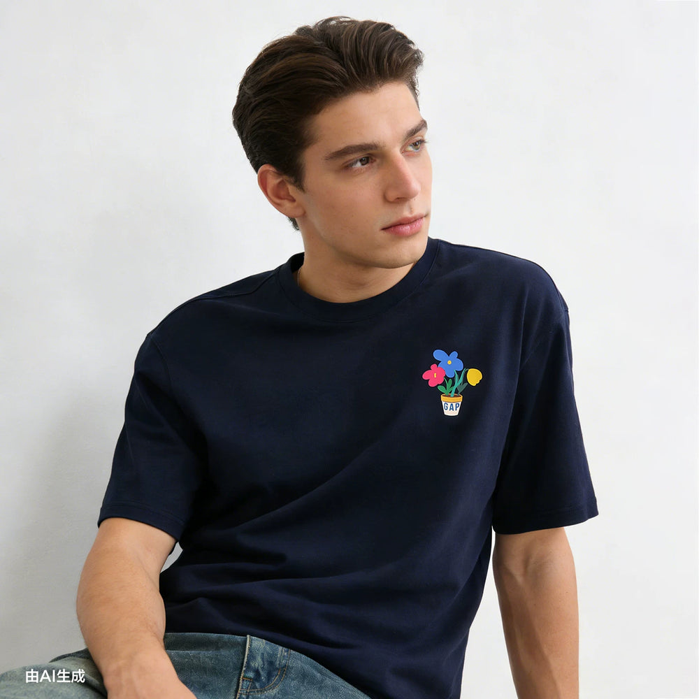 Cheng Yi endorses Gap men's and women's clothing for the summer of 2026 with pure cotton printed logo and contrasting short sleeved T-shirt 883713