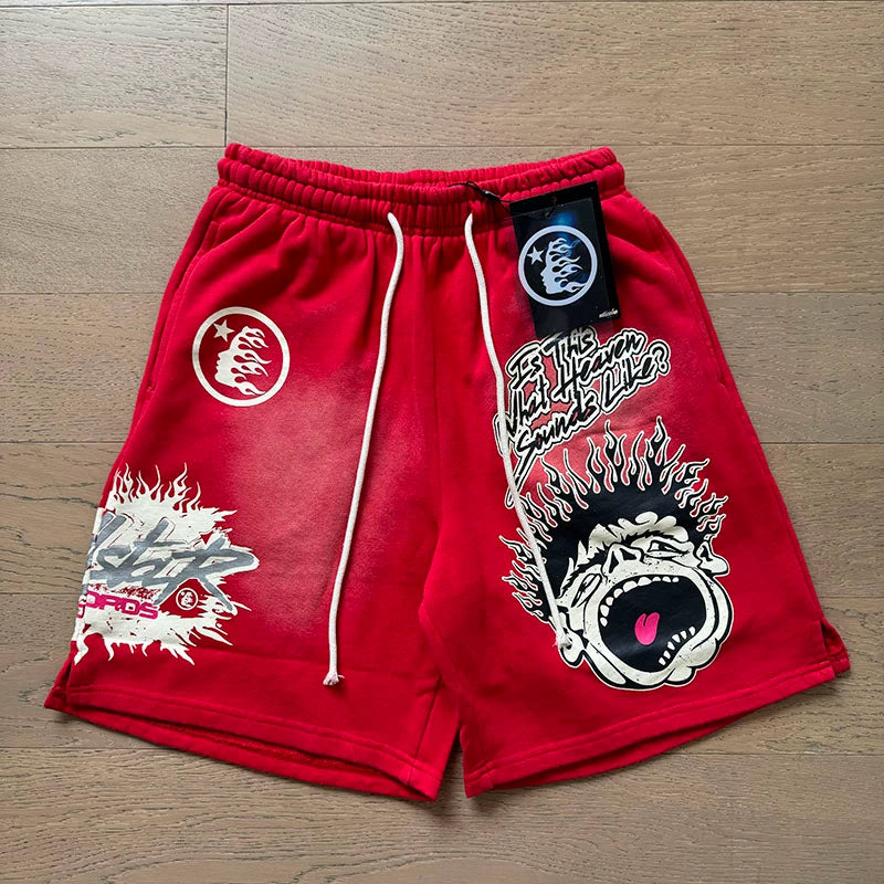 Foreign Trade American Trend Hell Star Retro Printed Ins Same Style Summer High Street Casual Trendy Washed Sports Shorts (12)