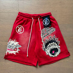 Foreign Trade American Trend Hell Star Retro Printed Ins Same Style Summer High Street Casual Trendy Washed Sports Shorts (12)