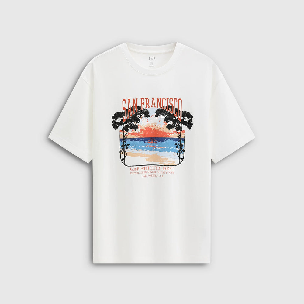 Gap Men's and Women's 2026 Summer New Cotton California Sunset Printed Loose Short sleeved T-shirt Top 891397