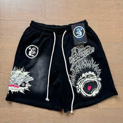 Foreign Trade American Trend Hell Star Retro Printed Ins Same Style Summer High Street Casual Trendy Washed Sports Shorts (12)