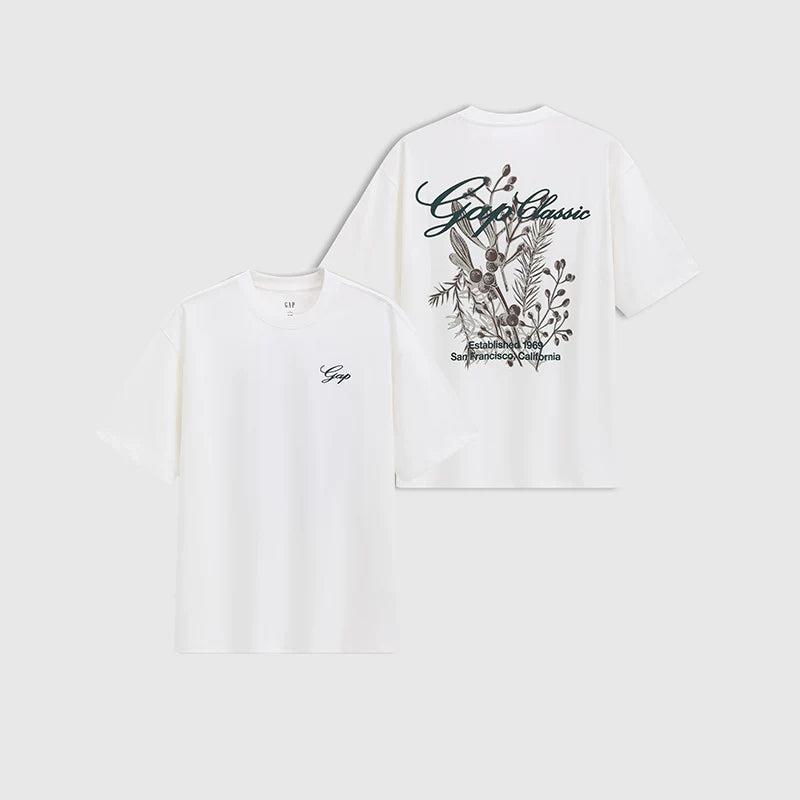 Cheng Yi endorses Gap men's and women's summer edition pure cotton printed logo round neck short sleeved T-shirt 727472