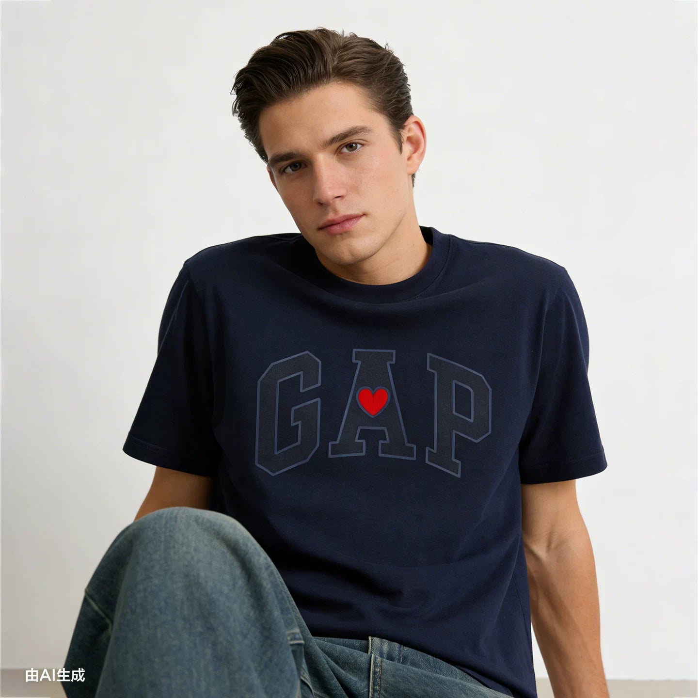 Cheng Yi endorses Gap men's and women's clothing for the 2026 spring season, featuring a heart printed logo on a loose short sleeved T-shirt 883711