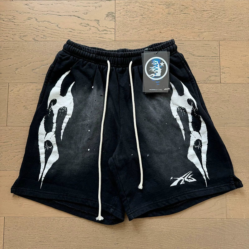 Foreign Trade American Trend Hell Star Retro Printed Ins Same Style Summer High Street Casual Trendy Washed Sports Shorts (13)