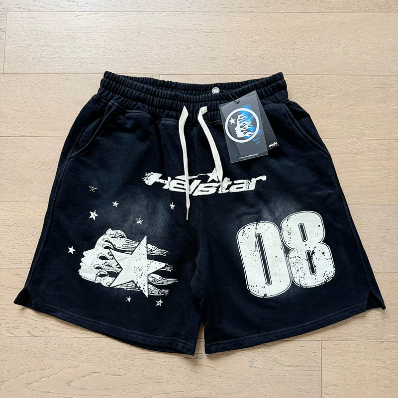 Foreign Trade American Trend Hell Star Retro Printed Ins Same Style Summer High Street Casual Trendy Washed Sports Shorts (6)