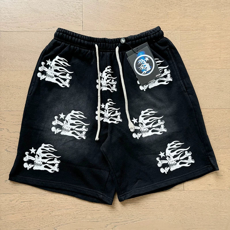 Foreign Trade American Trend Hell Star Retro Printed Ins Same Style Summer High Street Casual Trendy Washed Sports Shorts (13)