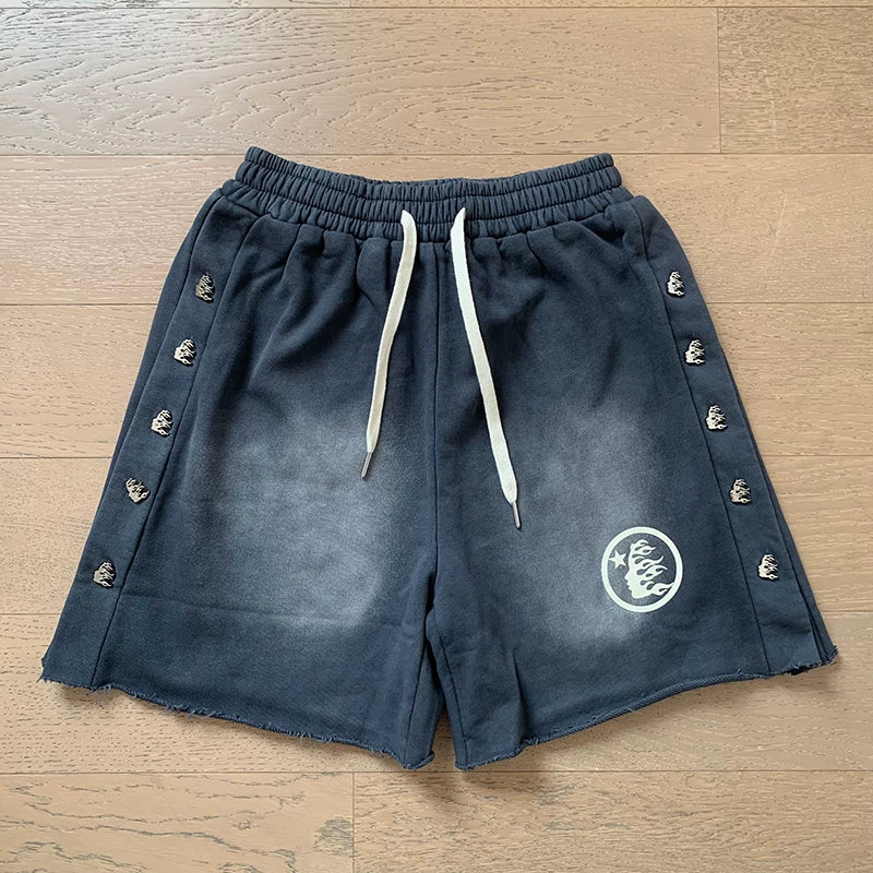 Foreign Trade American Trend Hell Star Retro Printed Ins Same Style Summer High Street Casual Trendy Washed Sports Shorts (4)