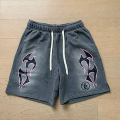 Foreign Trade American Trend Hell Star Retro Printed Ins Same Style Summer High Street Casual Trendy Washed Sports Shorts (3)