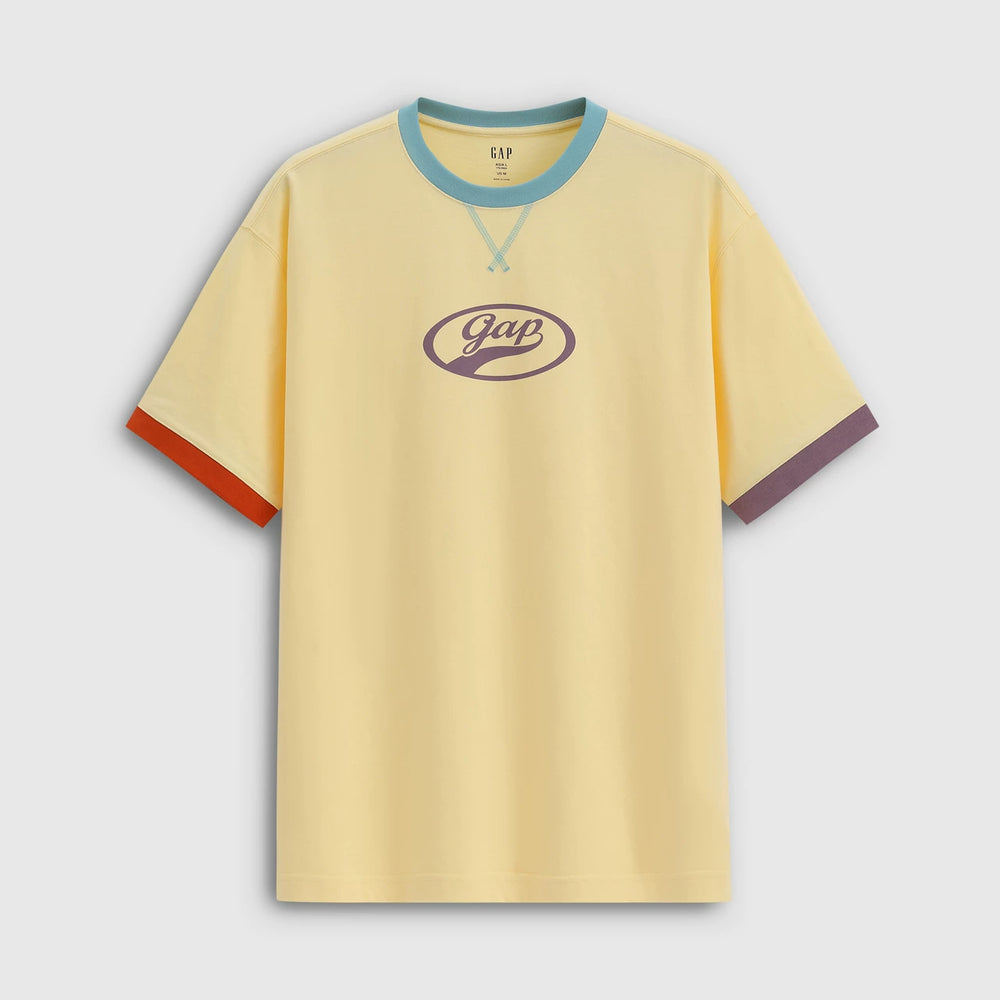 Cheng Yi endorses Gap men's and women's 2026 summer new print logo contrasting round neck short sleeved T-shirt 866079