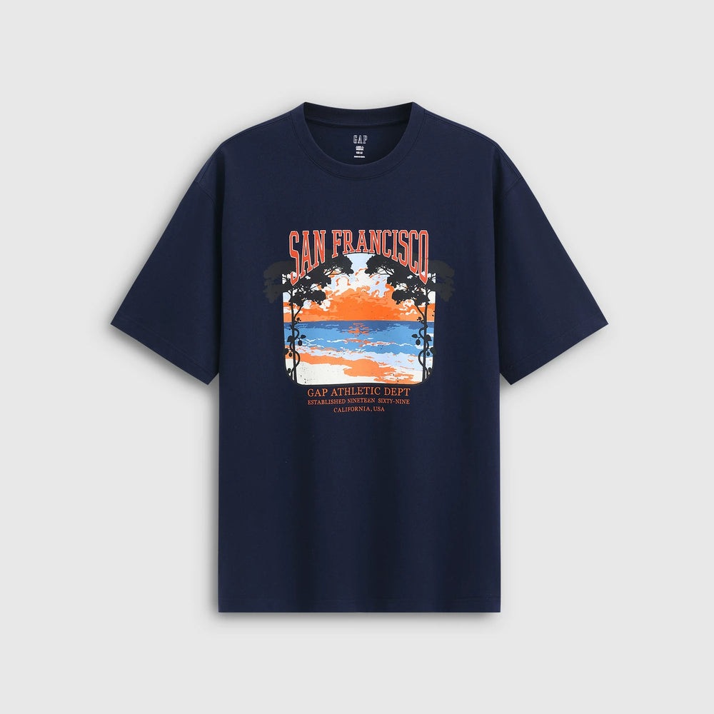 Gap Men's and Women's 2026 Summer New Cotton California Sunset Printed Loose Short sleeved T-shirt Top 891397