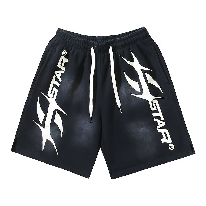 Foreign Trade American Trend Hell Star Retro Printed Ins Same Style Summer High Street Casual Trendy Washed Sports Shorts (13)