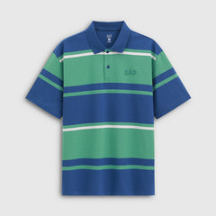 Gap Men's Summer New Style Embroidered Loose Stripe Short-Sleeved Polo Shirt