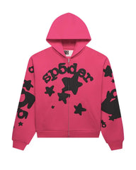 Sp5der Beluga Zip Up Hoodie Pink