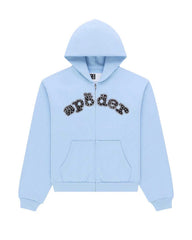 Sp5der OG Logo Mixed Stone Zip Up Hoodie Rock Blue