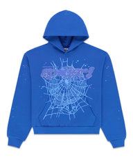 Sp5der Rhinestone Punk V2 Hoodie Blue