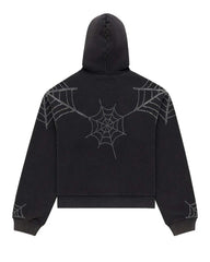 Sp5der Rhinestone Web Zip Up Hoodie Black