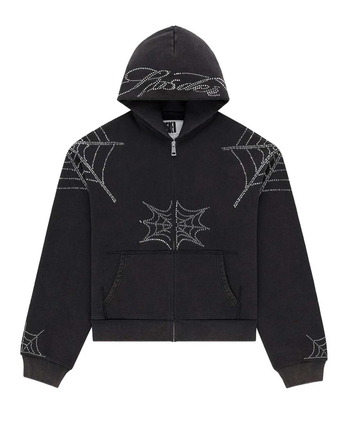 Sp5der Rhinestone Web Zip Up Hoodie Black