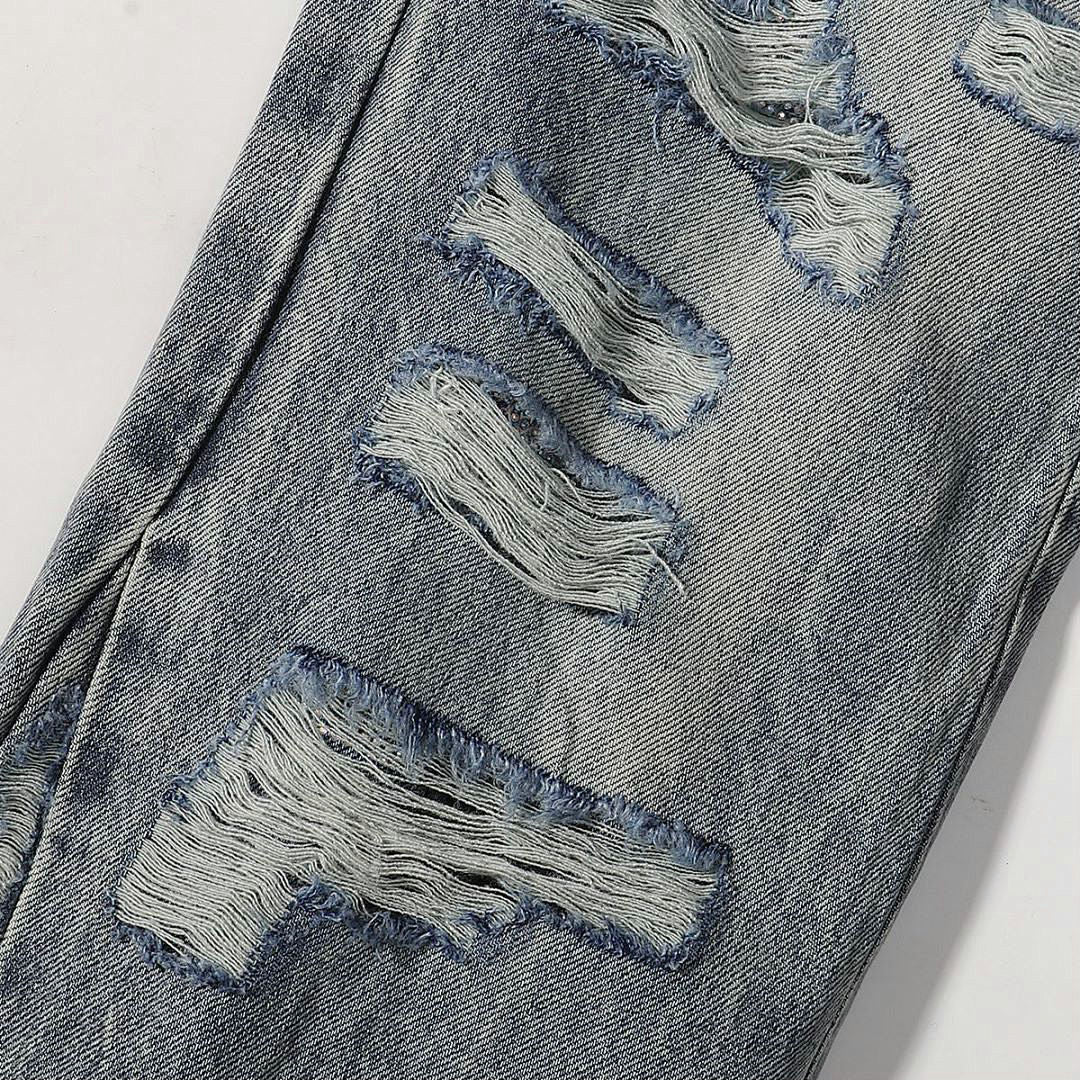Who Decides War Stained Glass Laser-Etched Denim Jeans (Black & Vintage Blue)