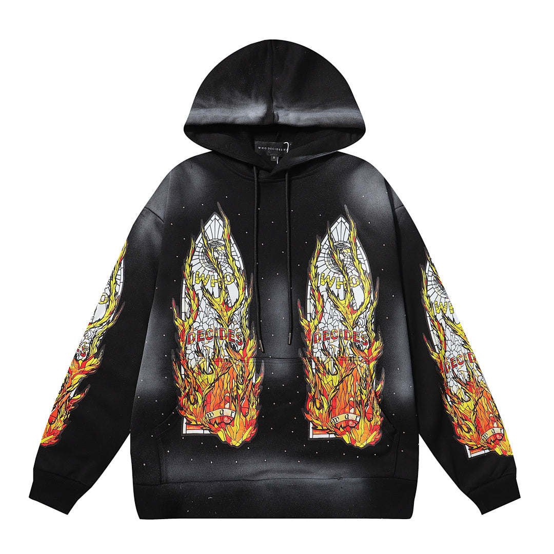 Who Decides War Flame Glass Hooded Pullover (Black)