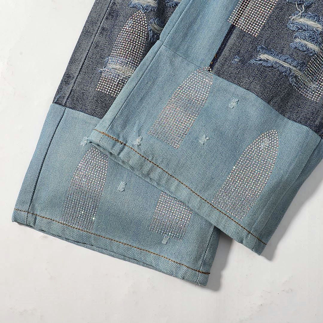 Who Decides War Laser-Etched / Stained Glass Denim Jeans (Vintage Blue)