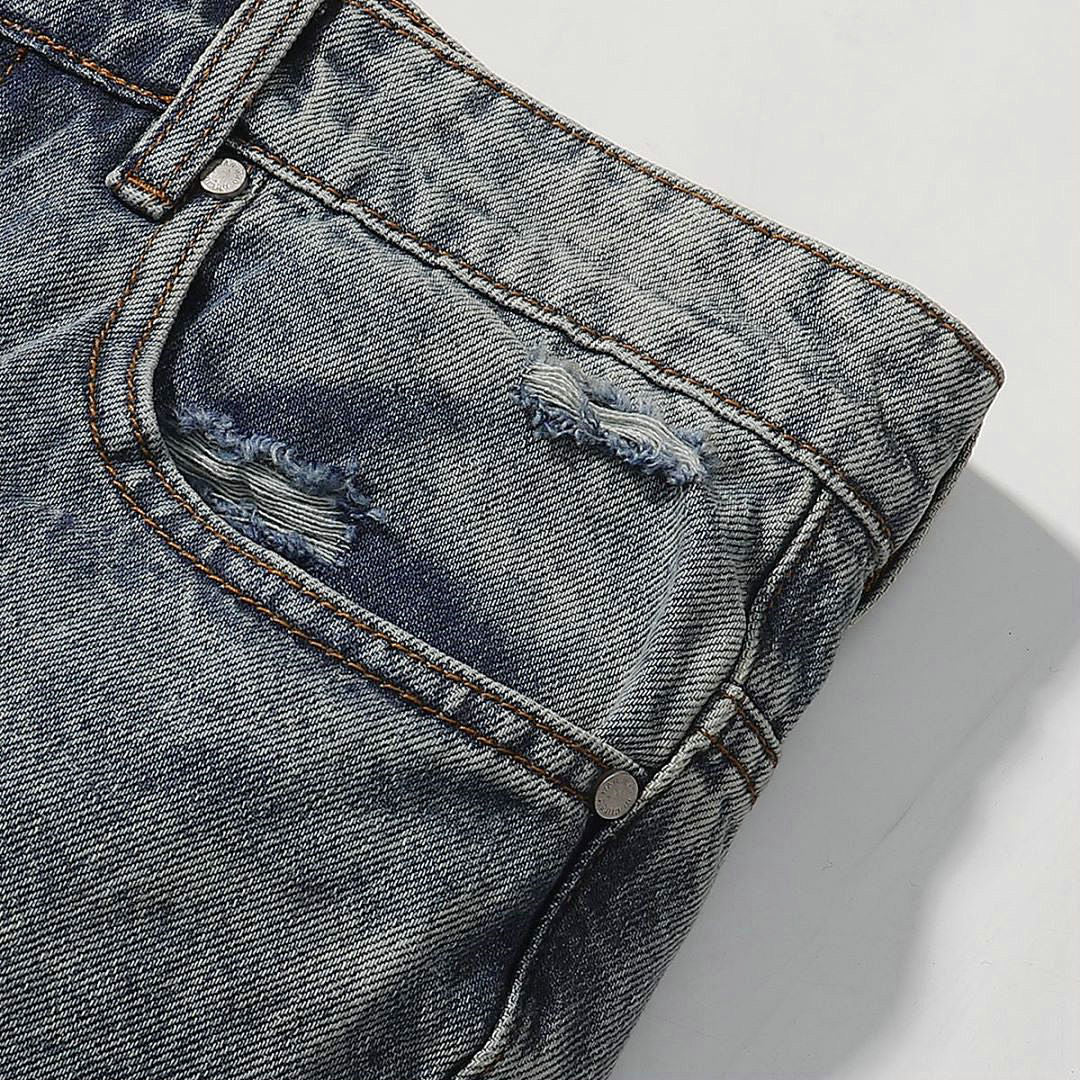 Who Decides War Stained Glass Laser-Etched Denim Jeans (Black & Vintage Blue)