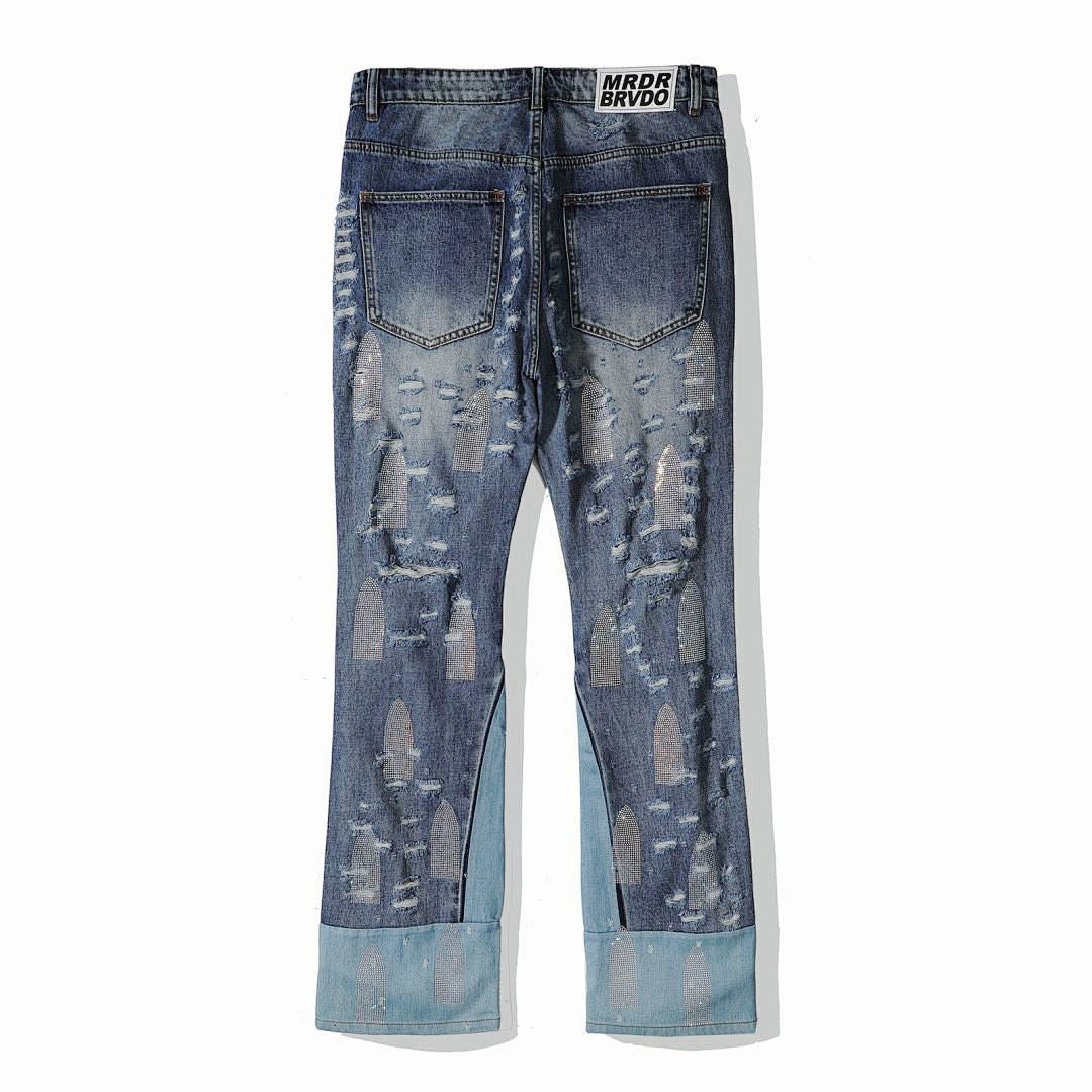Who Decides War Laser-Etched / Stained Glass Denim Jeans (Vintage Blue)