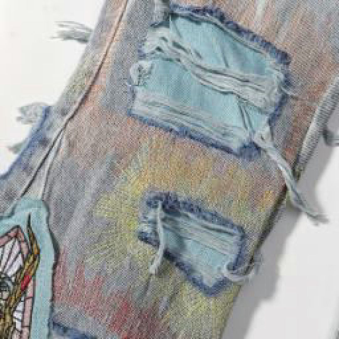 Who Decides War Flame Glass Denim Jeans (Light Vintage Wash)