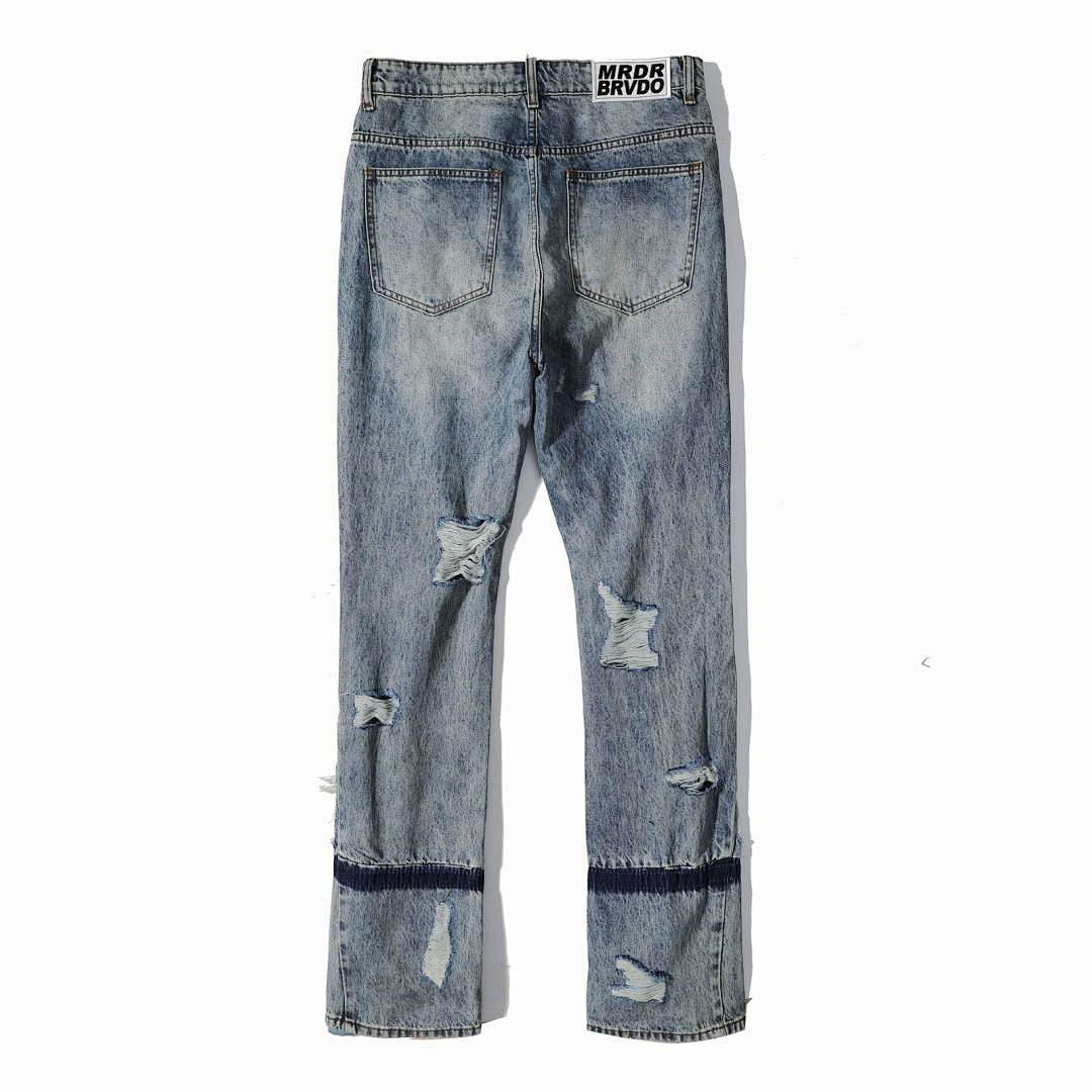 Who Decides War Stained Glass Laser-Etched Denim Jeans (Black & Vintage Blue)